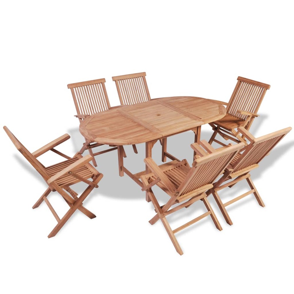 Mobilier à dîner d'extérieur 7 pièces bois de teck solide