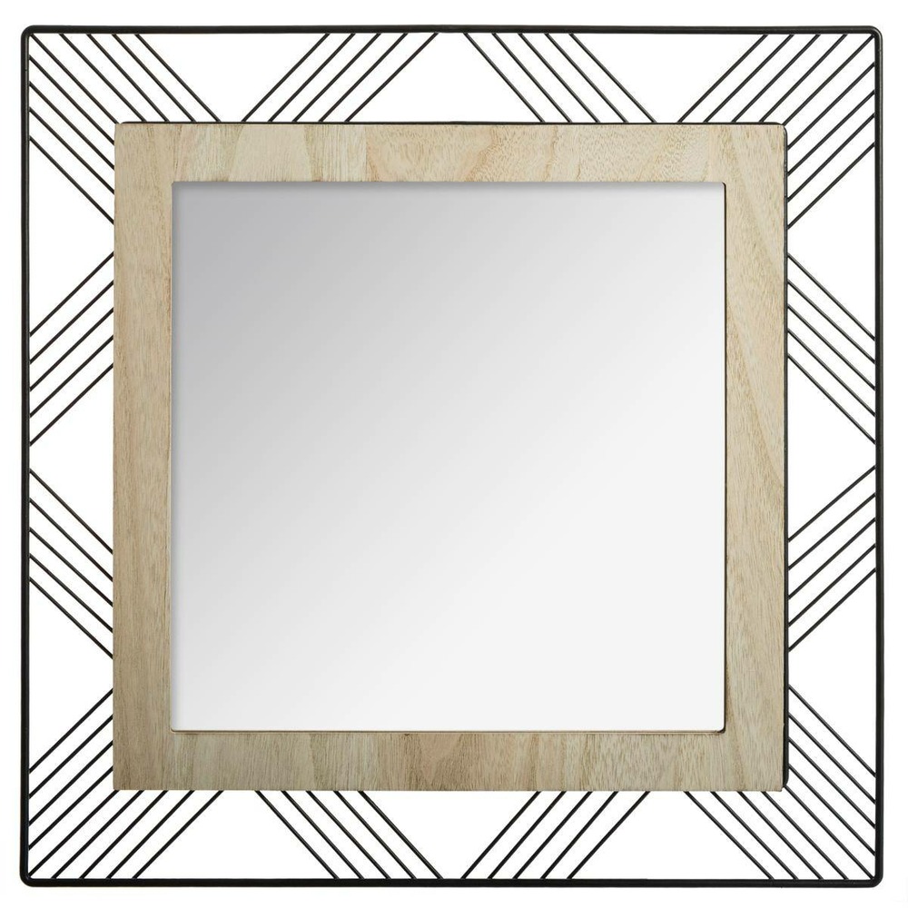 Miroir joe - métal et bois - noir - 45x45 cm