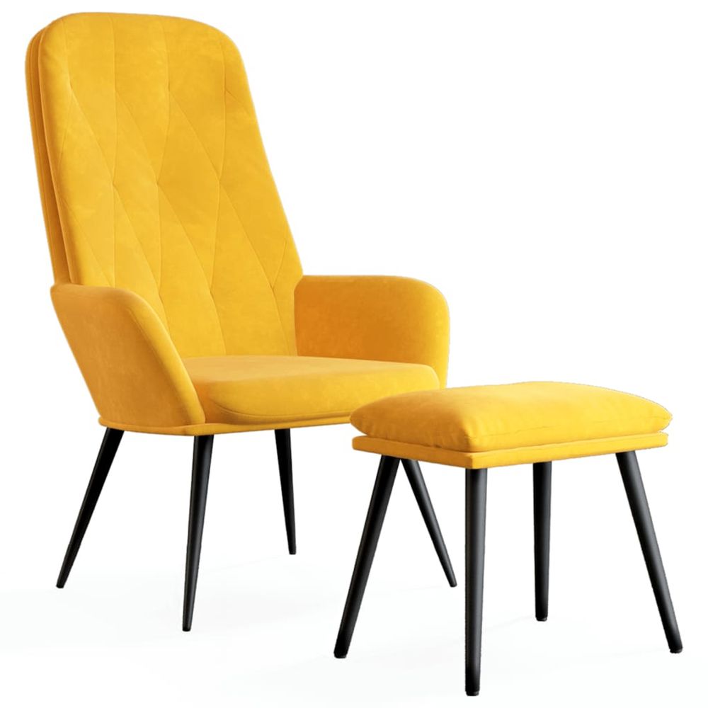 Chaise de relaxation avec repose-pied jaune moutarde velours