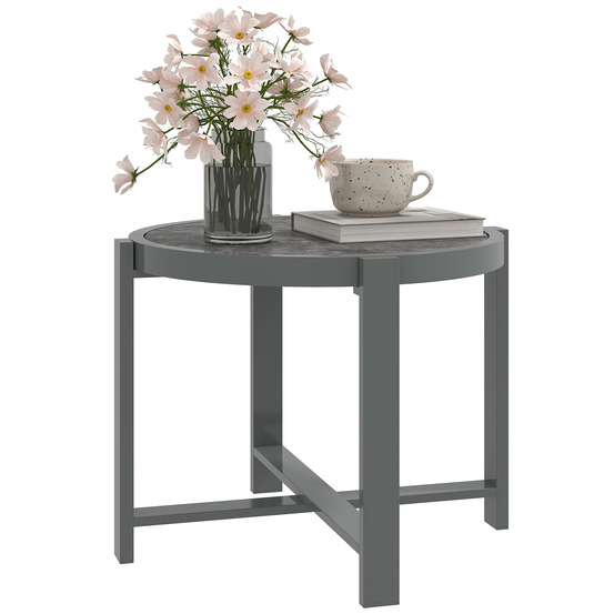 Table d'appoint ronde, table de jardin, résistante aux intempéries, en aluminium, table de balcon aspect marbre, grise