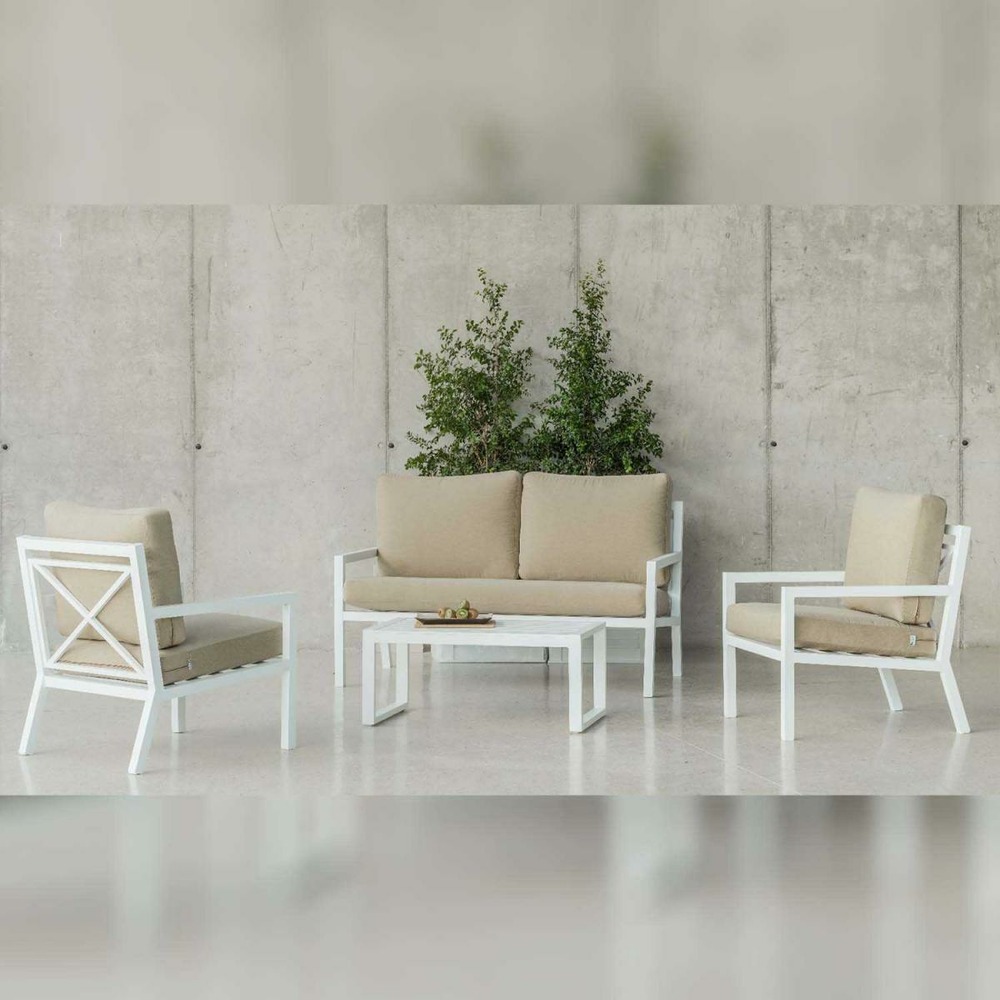 Salon de jardin détente en aluminium blanc 4 places dounvil