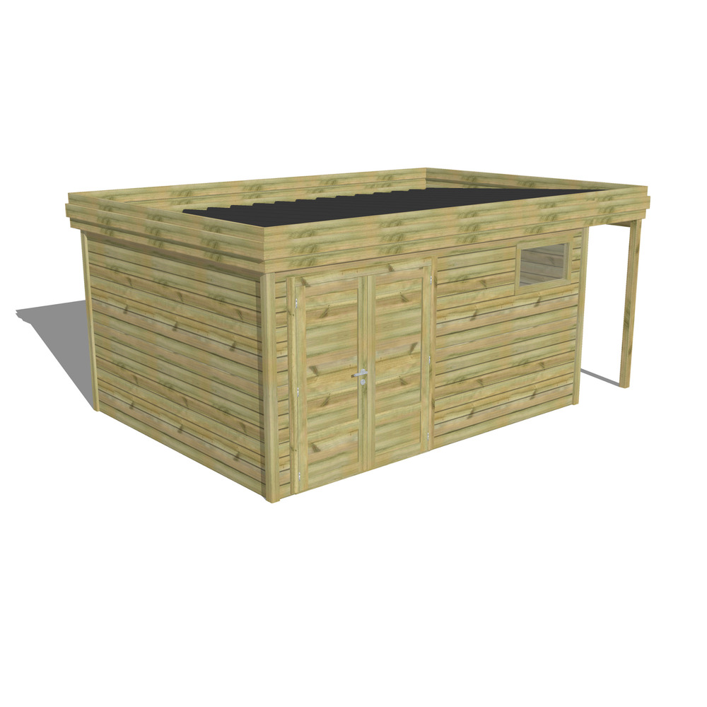 Abri de jardin bois pin traité autoclave 27mm - 5,34x3,44m / 18m2 - bac acier - abri français