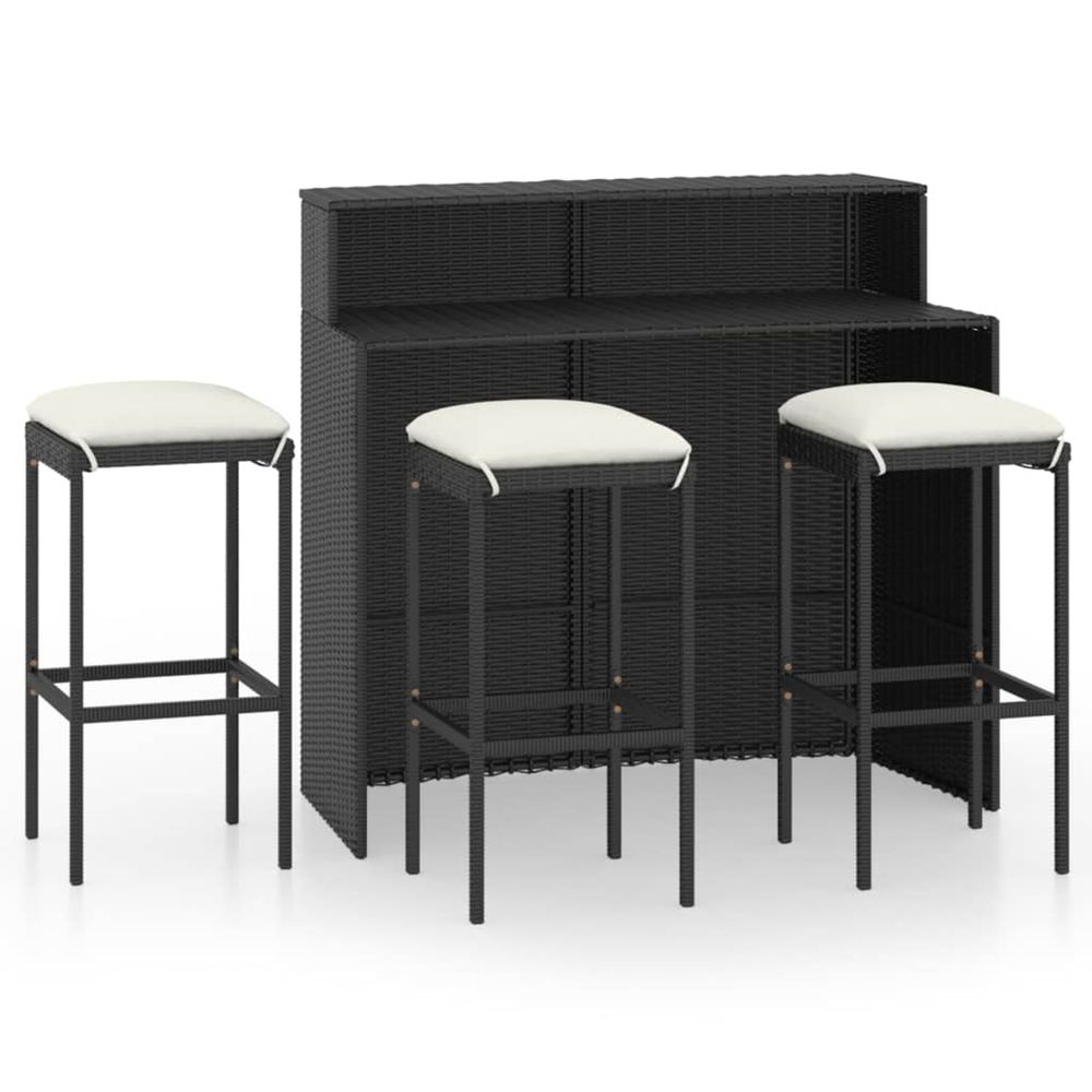 Ensemble de bar de jardin avec coussins 4 pcs noir