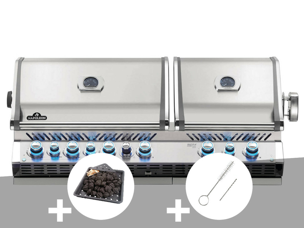 Barbecue gaz encastrable prestige pro 825 inox 4 brûleurs + plateau charbon + br