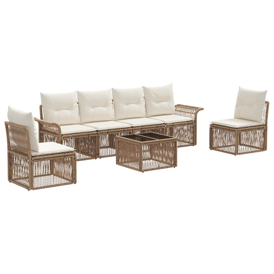 Ensemble de canapé de jardin 7 pcs beige polyrotin