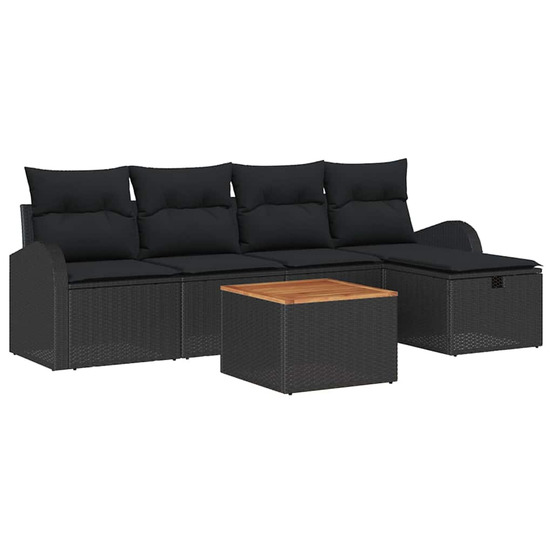 Ensemble de canapé de jardin avec coussin 6 pcs noir poly rotin