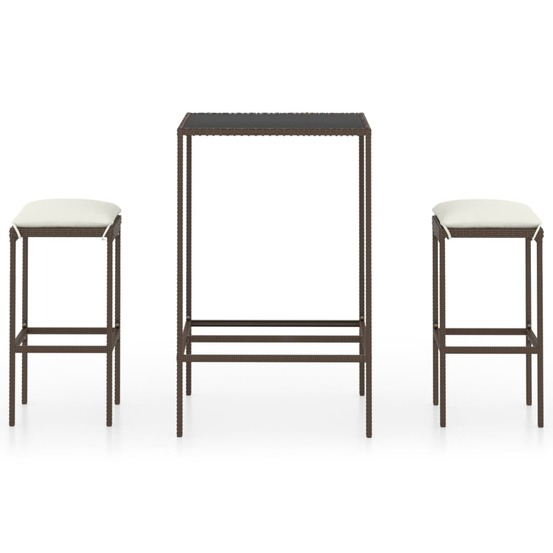 Ensemble de bar de jardin 3 pcs coussins résine tressée marron