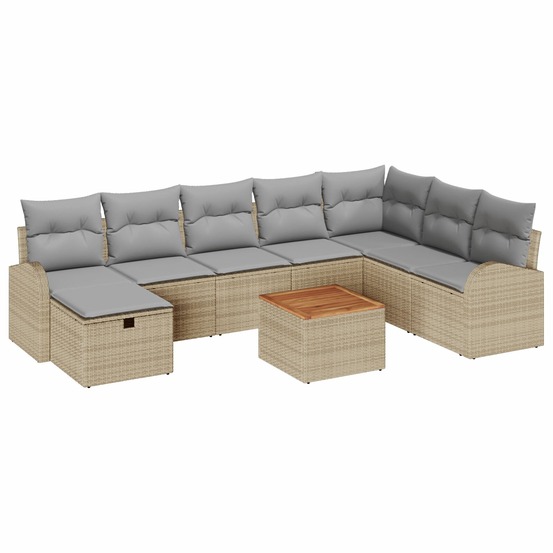 Ensemble de canapé de jardin 9 pièces avec coussins beige poly rattan