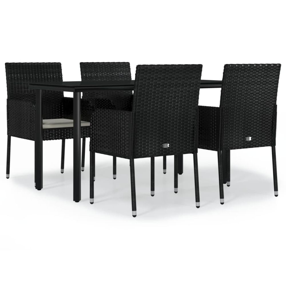 Ensemble à manger de jardin coussins 5pcs noir résine tressée