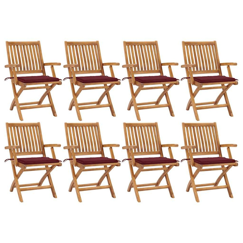 Chaises pliables de jardin avec coussins lot de 8 teck solide
