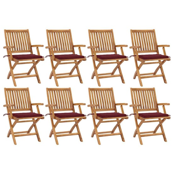 Chaises pliables de jardin avec coussins lot de 8 teck solide
