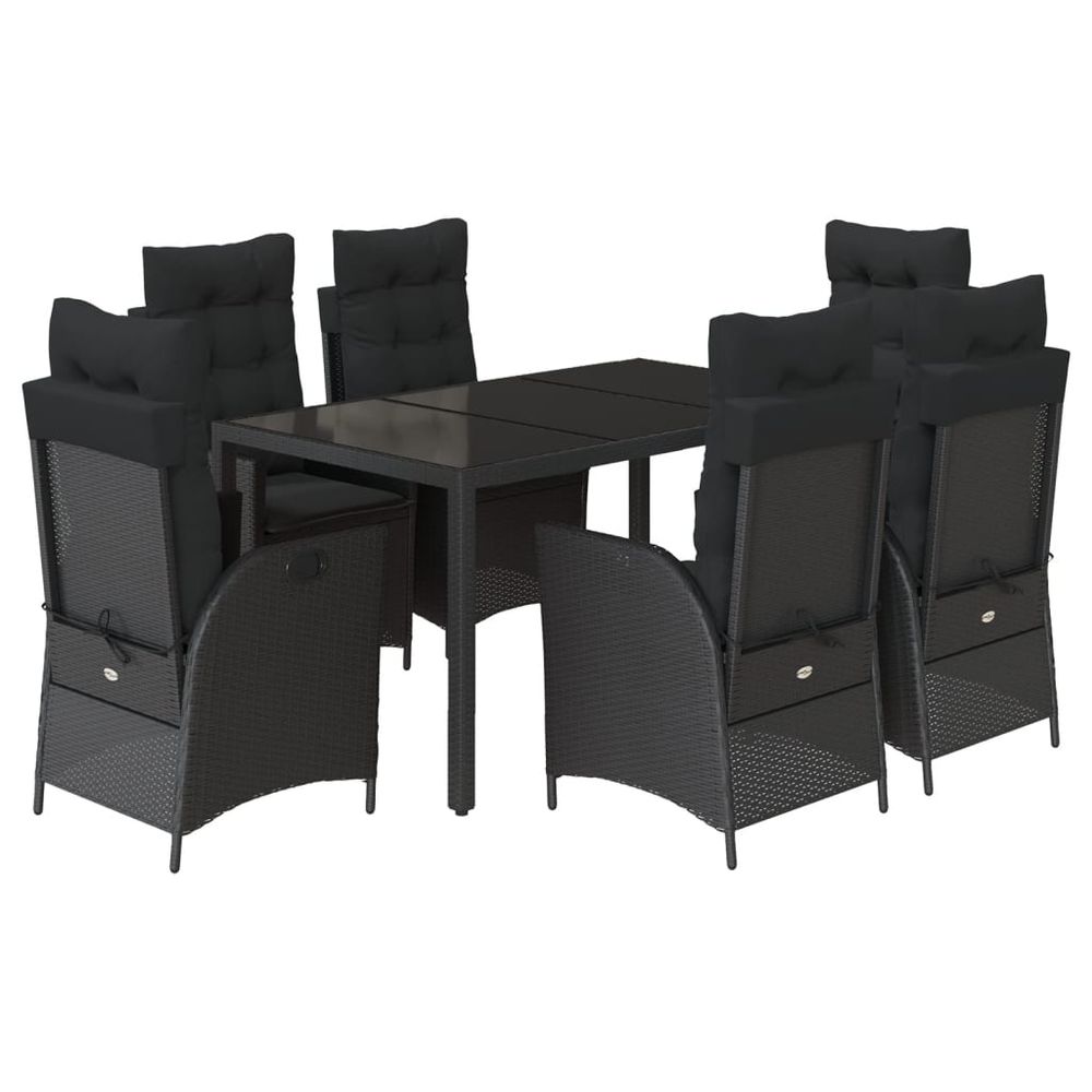 Ensemble à manger de jardin coussins 7pcs noir résine tressée