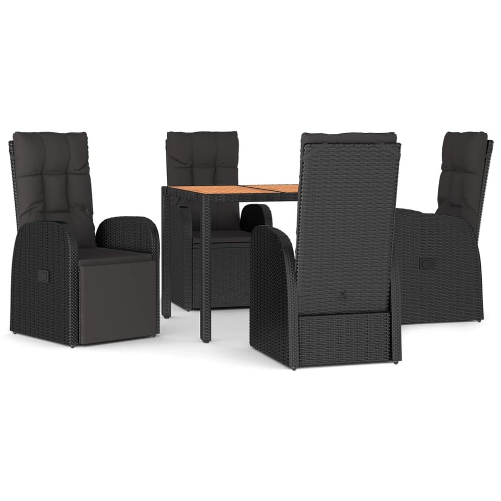 Ensemble à manger de jardin coussins 5pcs noir résine tressée