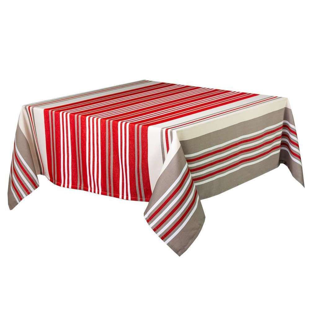 Nappe rayée 'Lotus flower' en coton de satin rouge - 200 x 160 cm ...