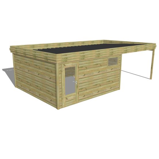 Abri de jardin bois pin traité autoclave 27mm - 7,84x4,34m / 34m2 - bac acier - abri français