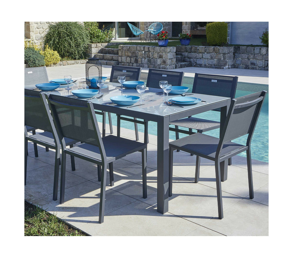 Ensemble table et chaises de jardin - 8 places - gris anthracite - cadaques
