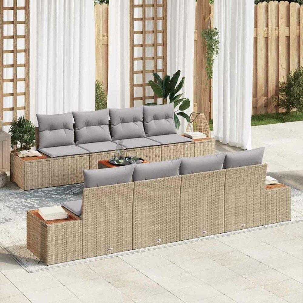 Ensemble de canapé de jardin 9 pcs beige poly rotin