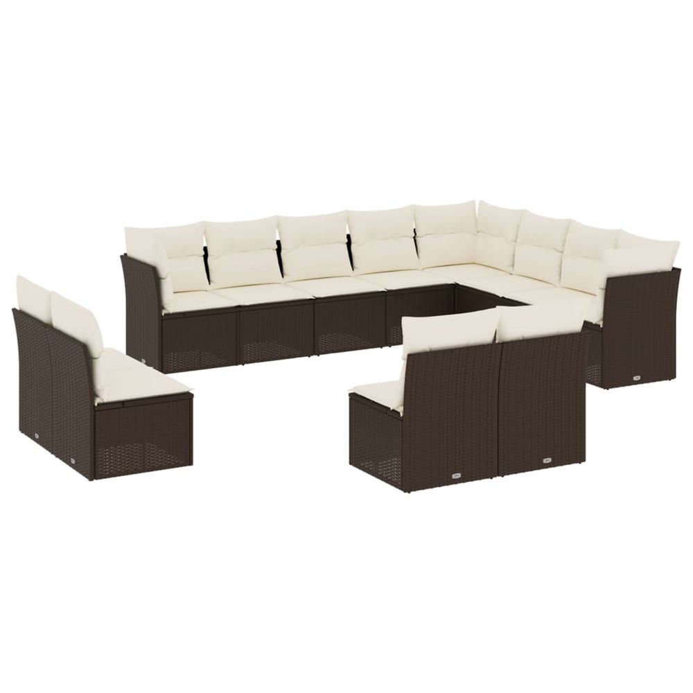 Salon de jardin avec coussins 12 pcs marron résine tressée