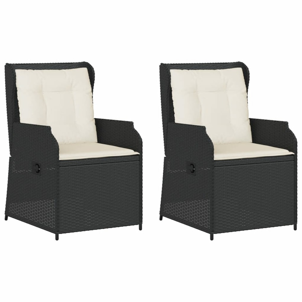 Chaises inclinables de jardin lot de 2 et coussins noir rotin