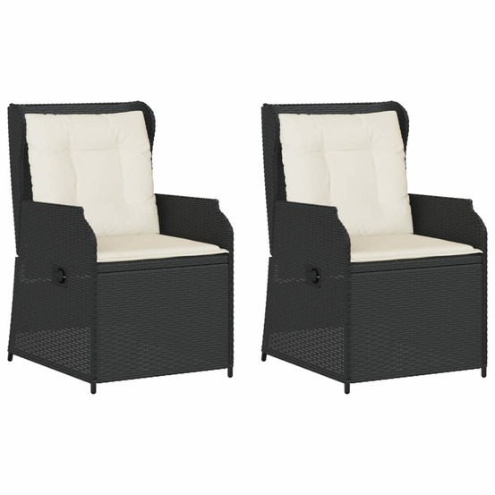 Chaises inclinables de jardin lot de 2 et coussins noir rotin