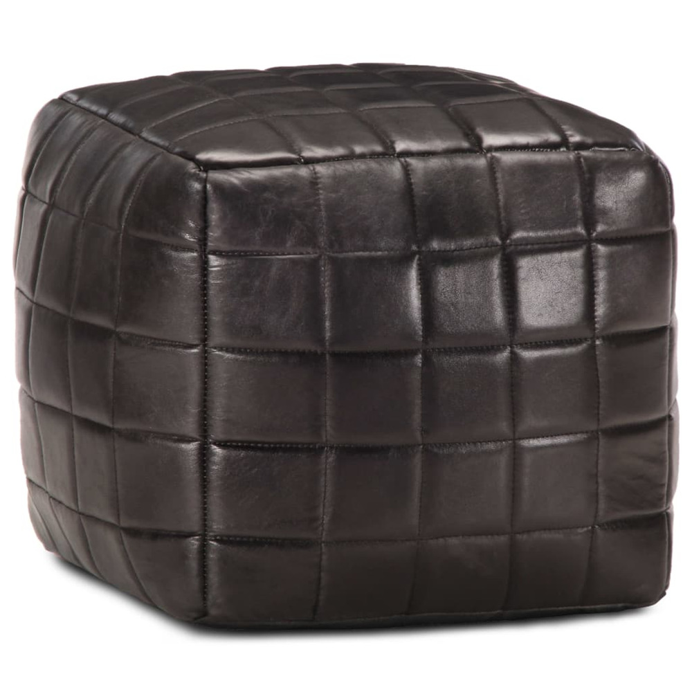Pouf 40 x 40 x 40 cm noir cuir véritable de chèvre