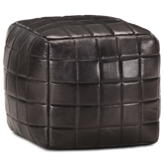 Pouf 40 x 40 x 40 cm noir cuir véritable de chèvre