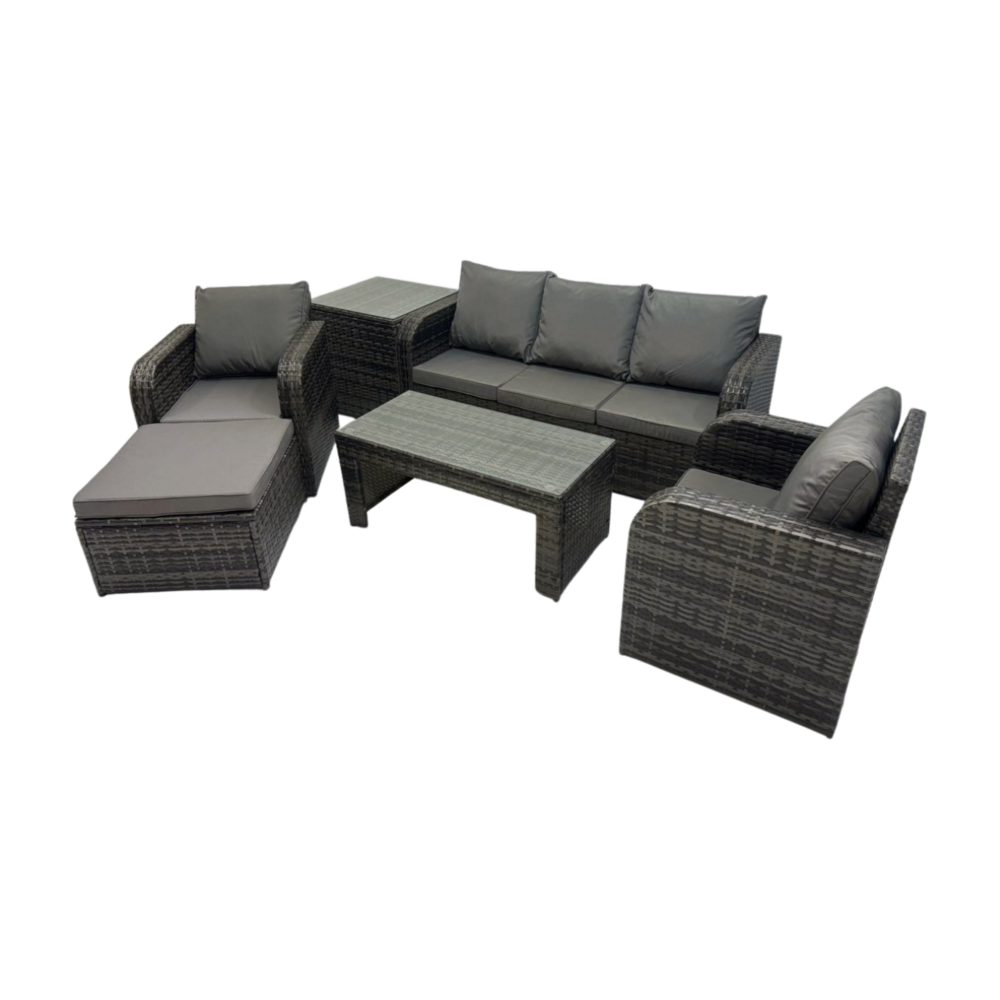 Salon de jardin ensemble avec chaise inclinable table basse table d'appoint grand tabouret gris foncé mixte