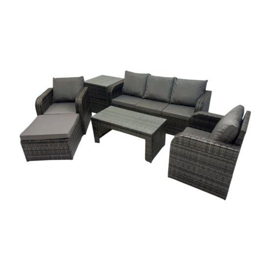 Salon de jardin ensemble avec chaise inclinable table basse table d'appoint grand tabouret gris foncé mixte