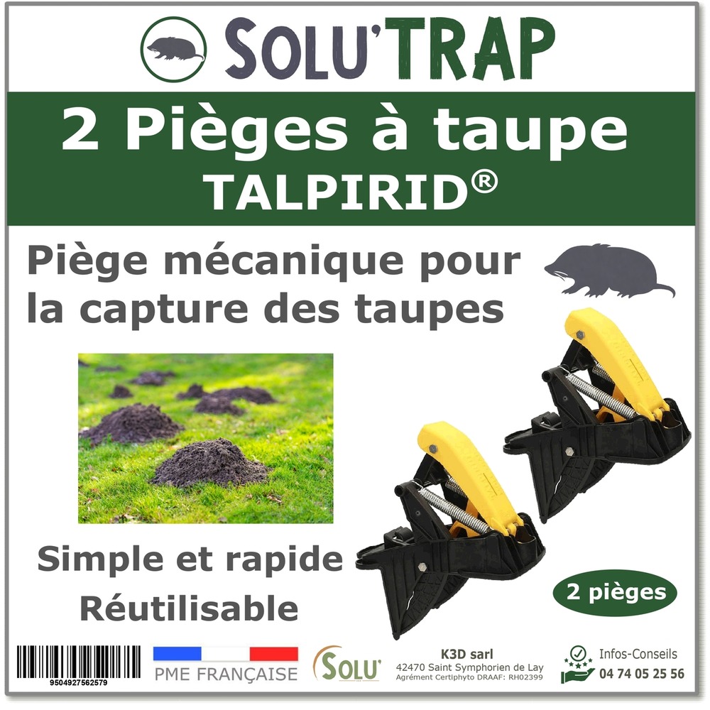 Solu'trap 2 pièges à taupes mécanique – capture ciblée dans les galeries actives – sans produit chimique – pour pelouse, jardin