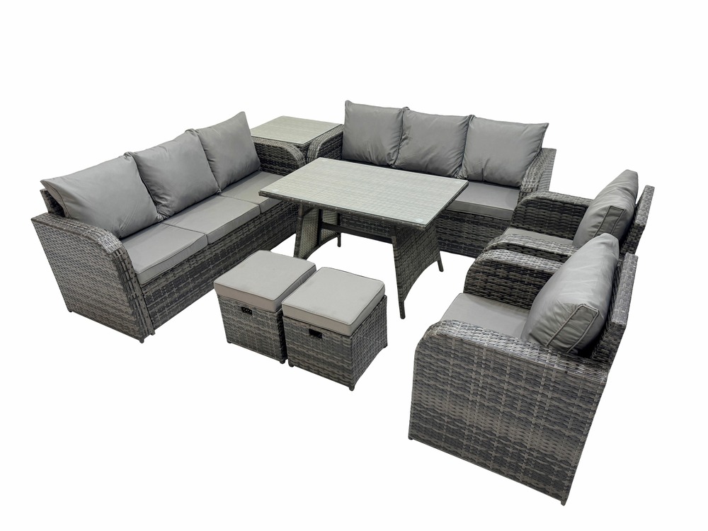 10 places ensemble de canapés en rotin table & fauteuil avec canapé 3 places table à manger table d'appoint 2 petits tabourets