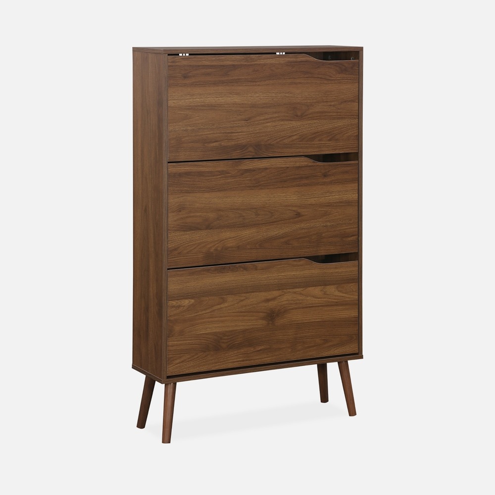 Meuble à chaussures scandinave / vintage décor bois 3 portes abattantes capacité 18 paires de chaussures