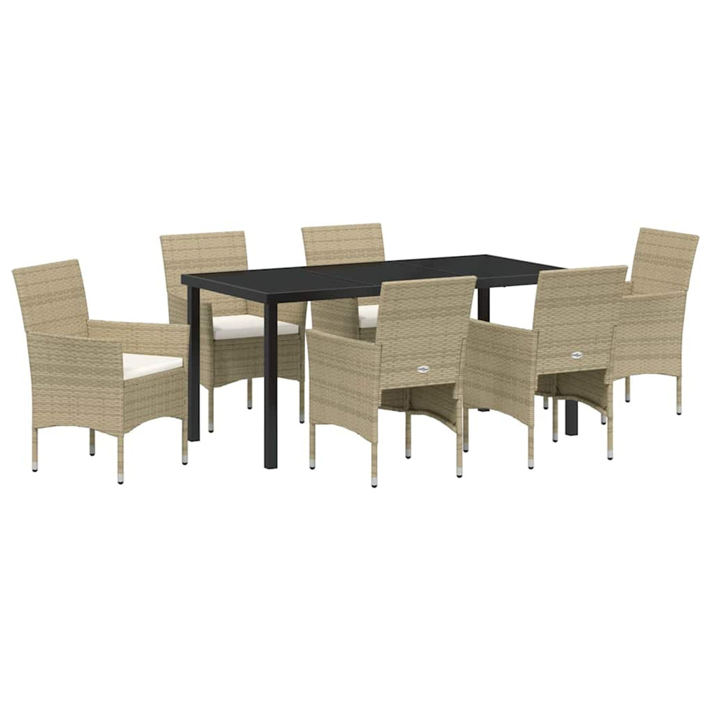 Ensemble de salle à manger pour jardin 7 pcs beige polyrotin
