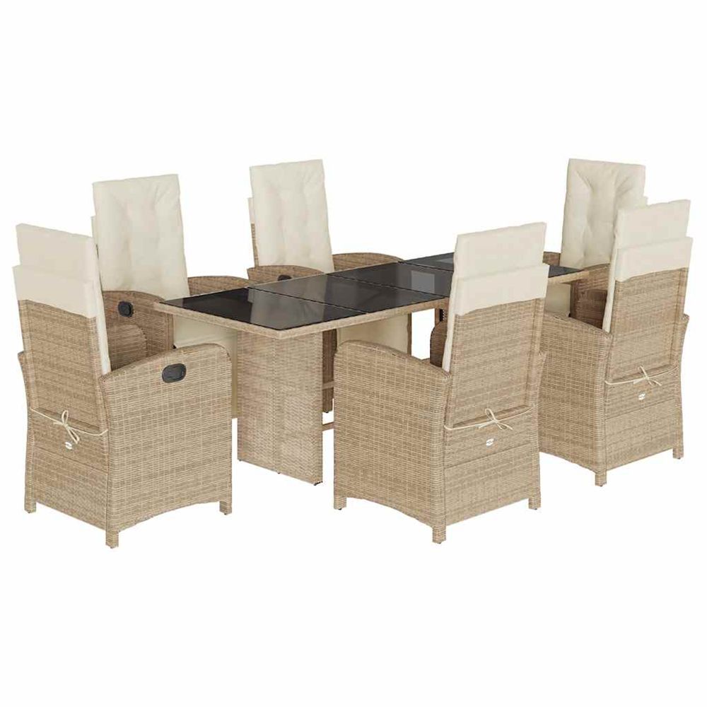 Ensemble à manger de jardin et coussins 7 pcs beige poly rotin