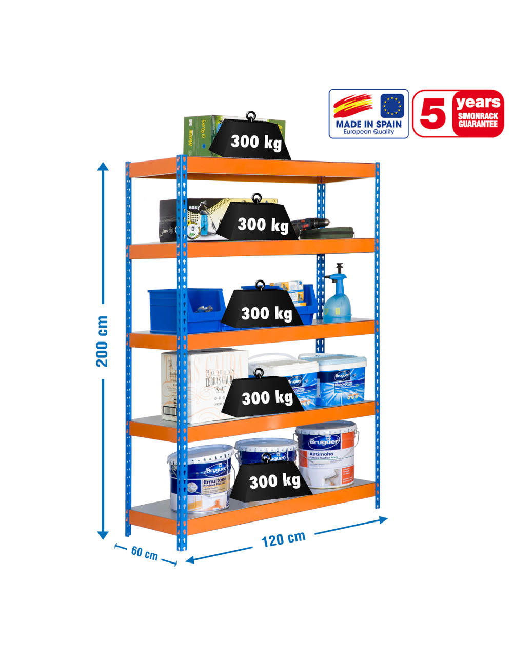 Etagère sans vis bricoforte 1206-5 metal bleu/orang/galva bleu/orange/galva 2000x1200x600 - simonrack