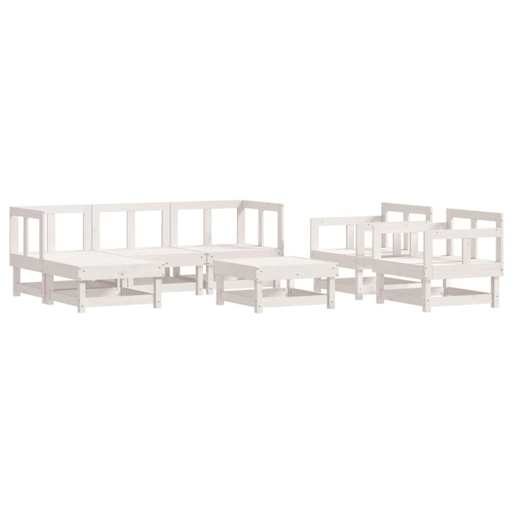 Salon de jardin 7 pcs blanc bois de pin massif