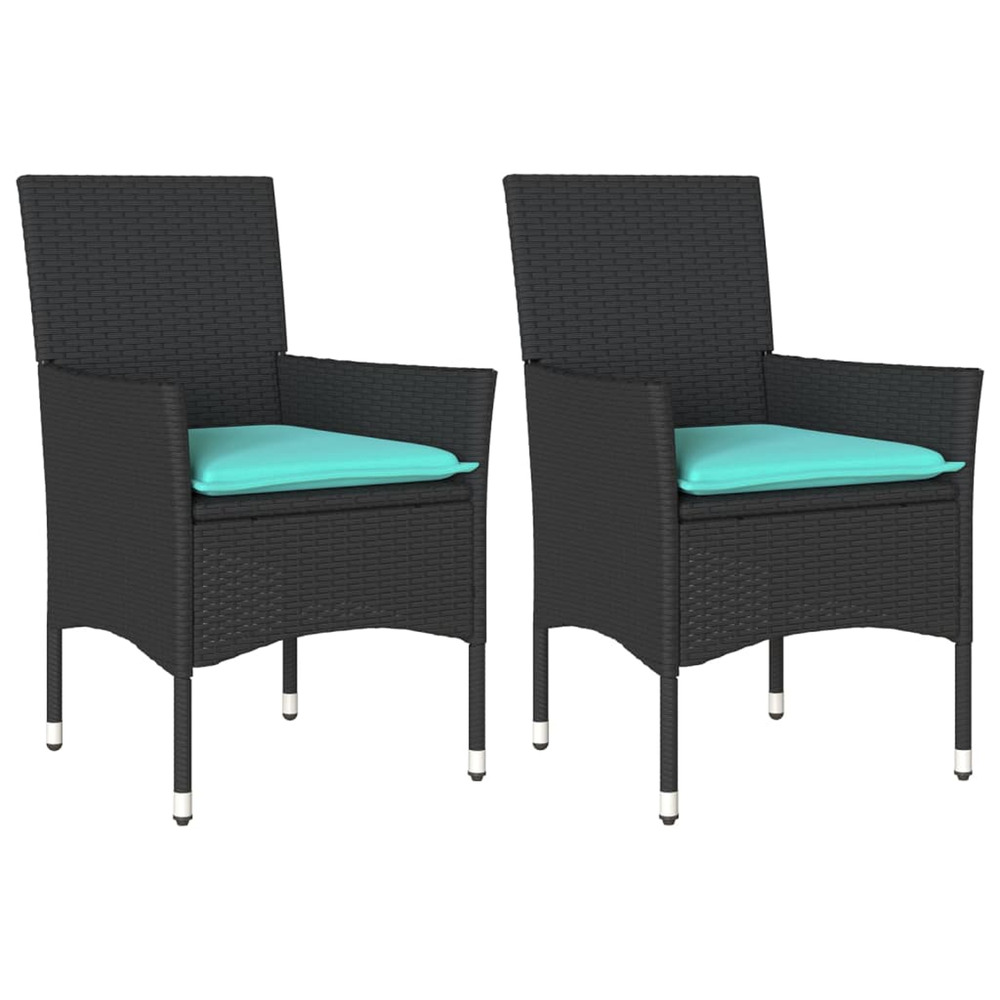 Chaises de jardin avec coussins lot de 2 noir résine tressée
