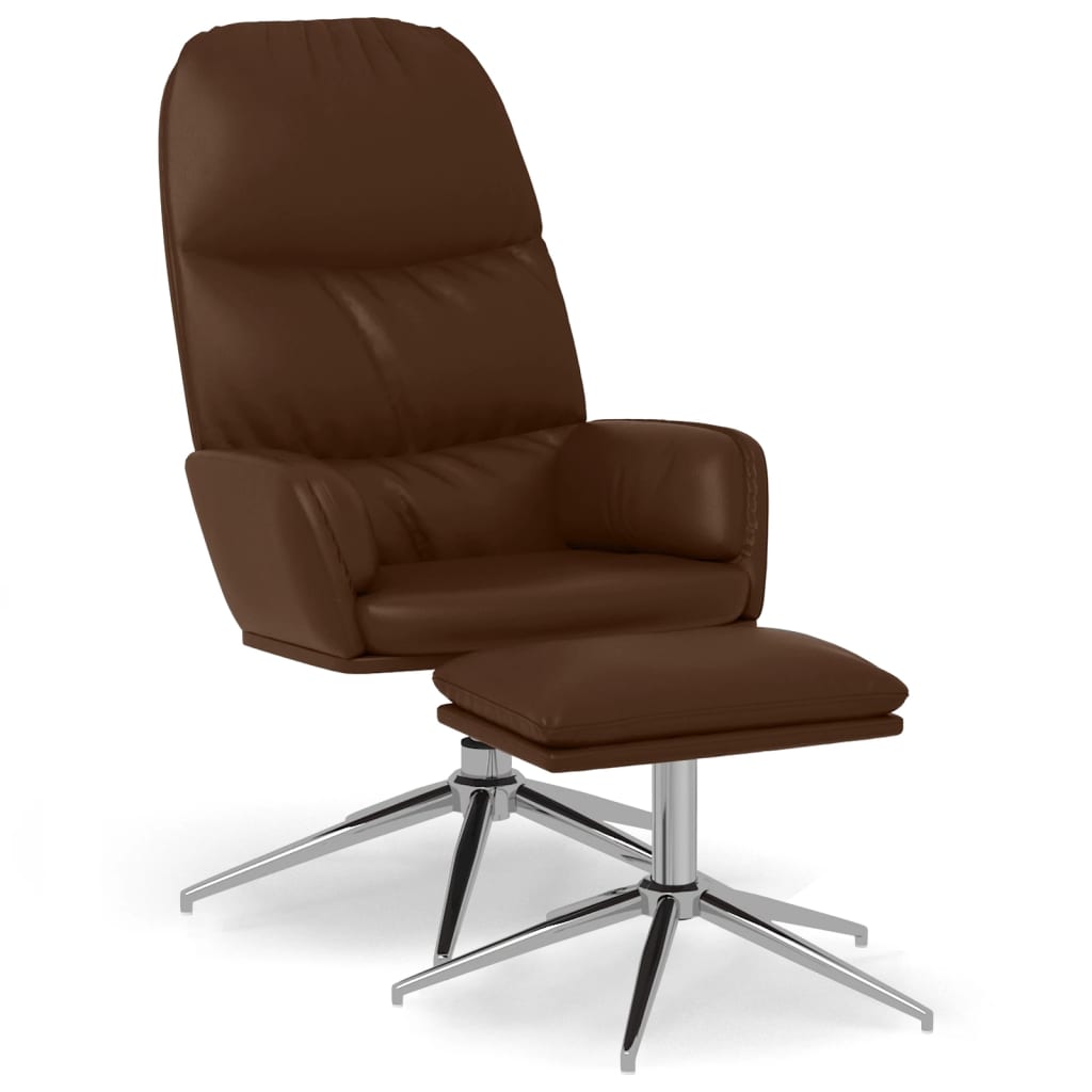 Chaise de relaxation avec tabouret marron brillant similicuir