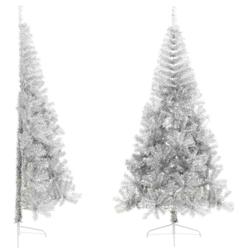 Demi sapin de noël mural en pet décoration festive argenté 240 cm