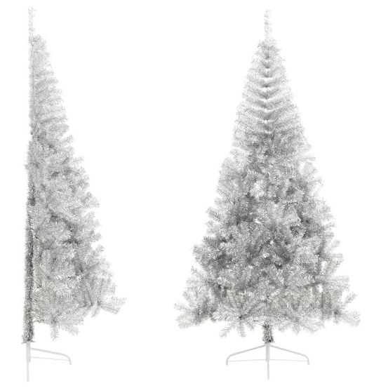 Demi sapin de noël mural en pet décoration festive argenté 240 cm