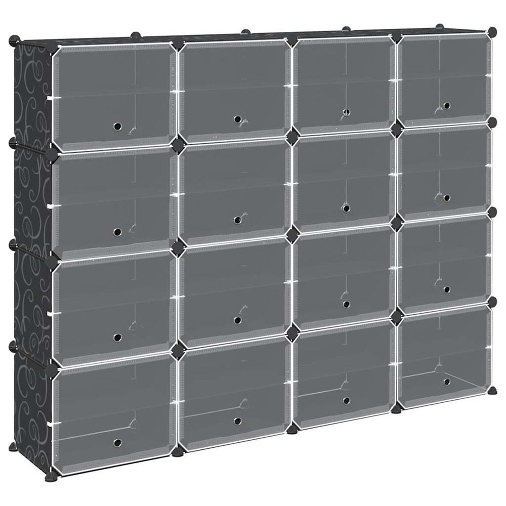 Cubes de rangement 16 pcs avec portes noir pp