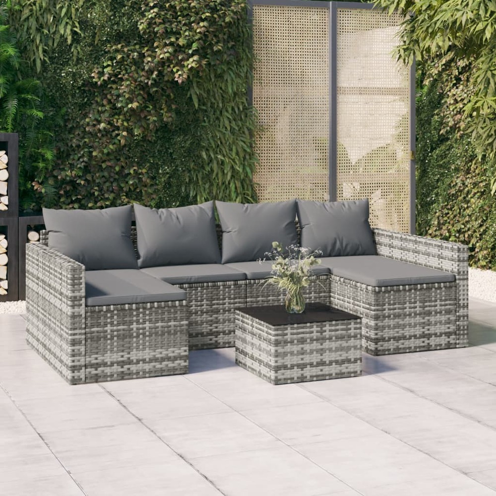Salon de jardin 2 pcs avec coussins gris résine tressée