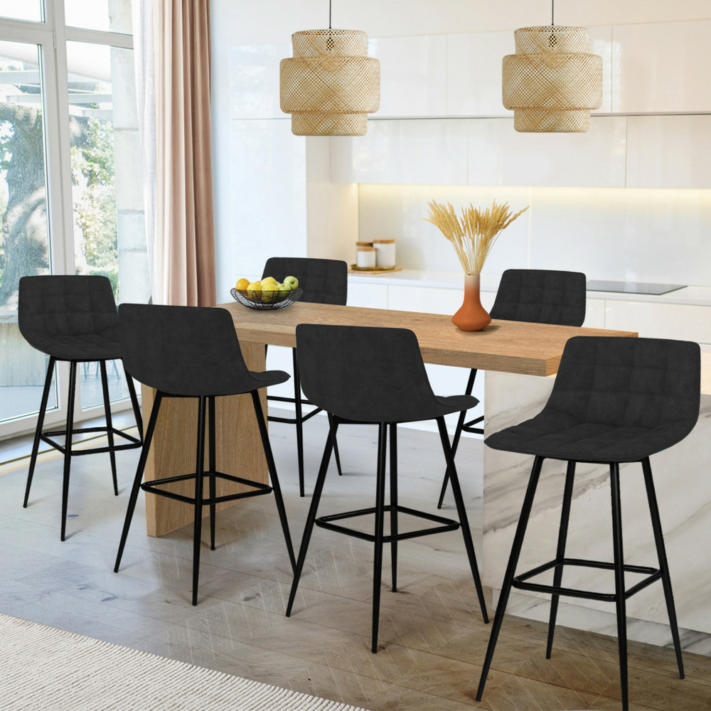 Lot de 6 tabourets de bar mady en velours noir