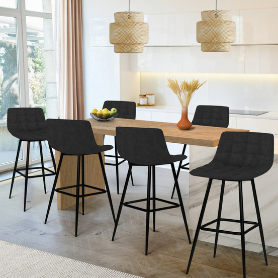 Lot de 6 tabourets de bar mady en velours noir