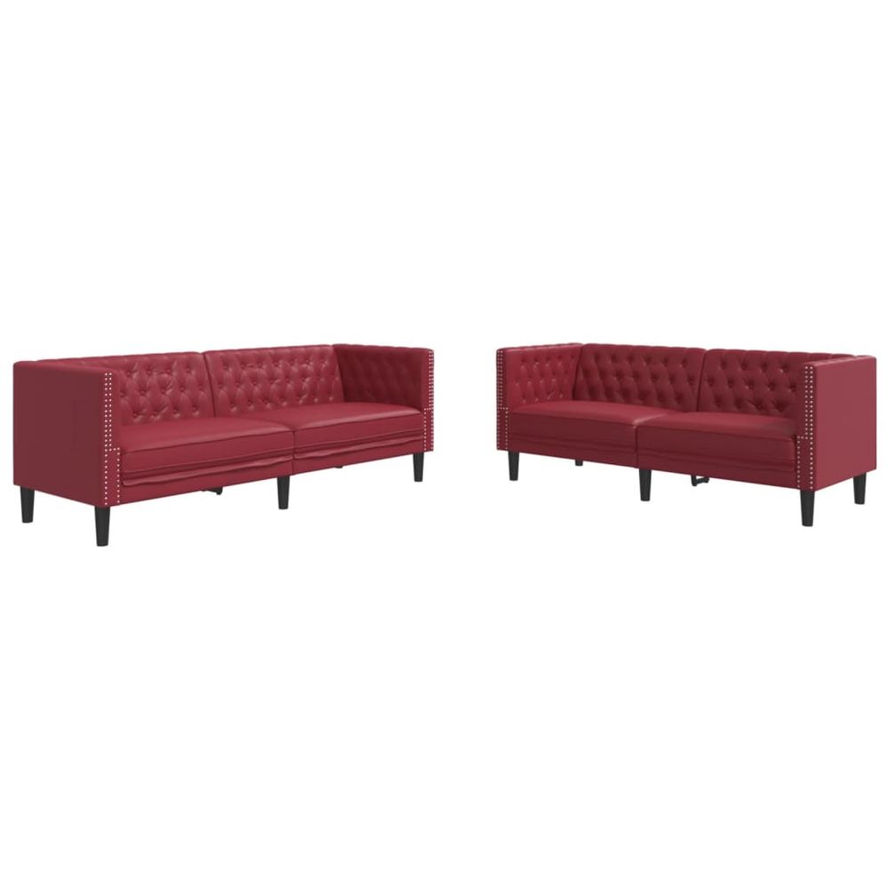 Ensemble de canapés chesterfield 2pcs rouge bordeaux similicuir