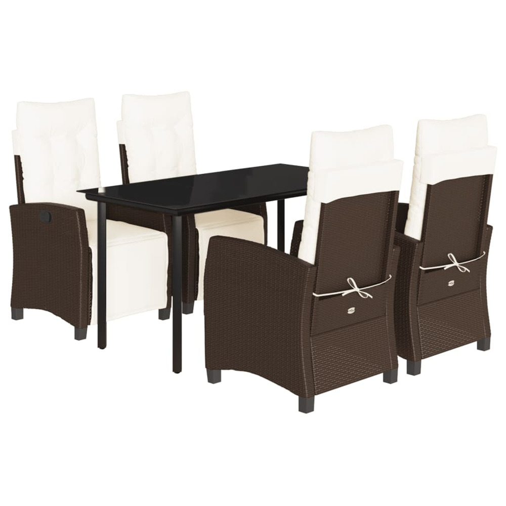 Ensemble à manger de jardin 5 pcs et coussins marron poly rotin