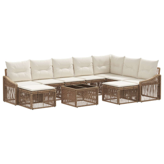 Ensemble de canapé de jardin 10 pcs beige polyrotin