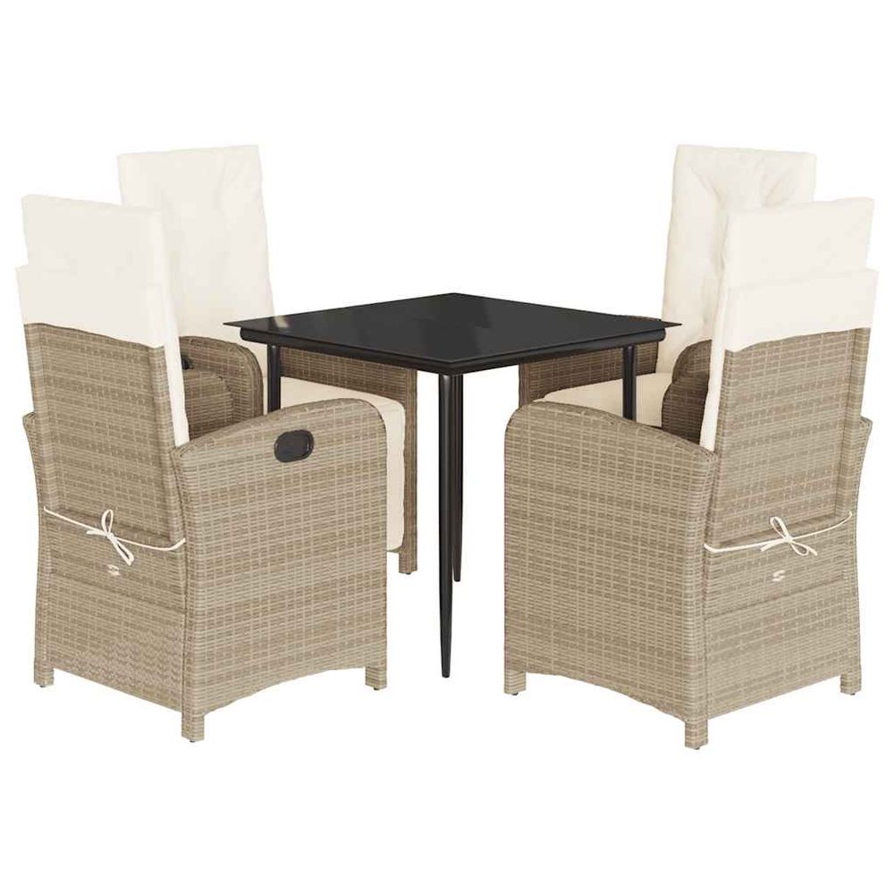 Ensemble à manger de jardin avec coussins 5pcs beige poly rotin