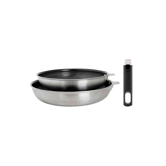 Set 2 poêles inox 24/28cm inox + poignée - 5189005