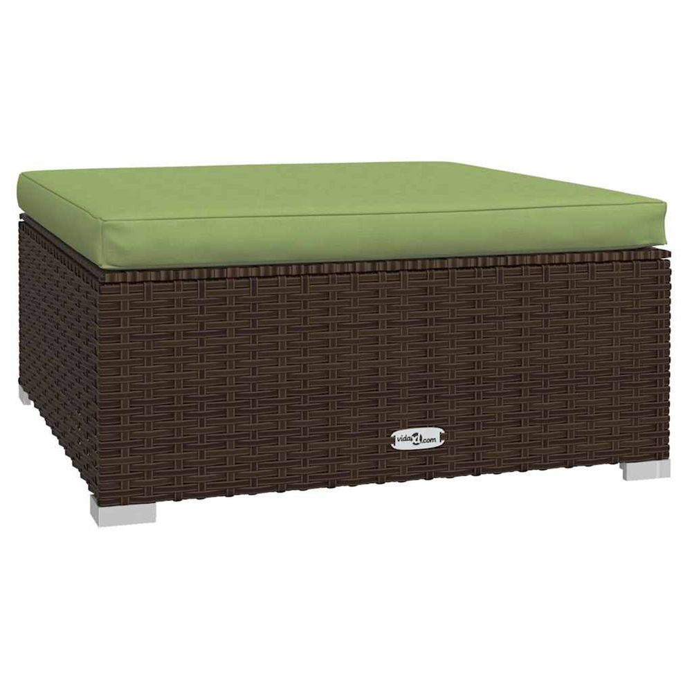 Repose-pied de jardin et coussin marron 70x70x30 cm poly rotin