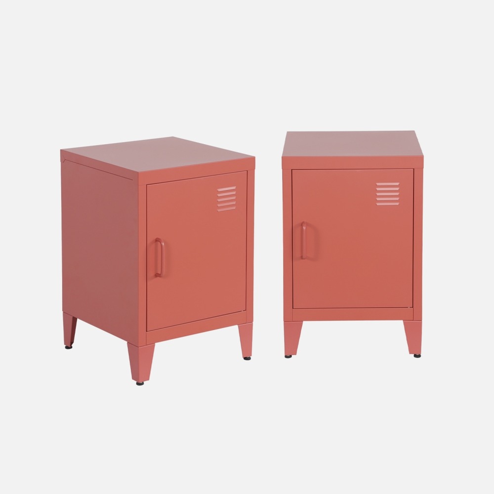 Lot de 2 tables de chevet industrielle métal, 1 porte